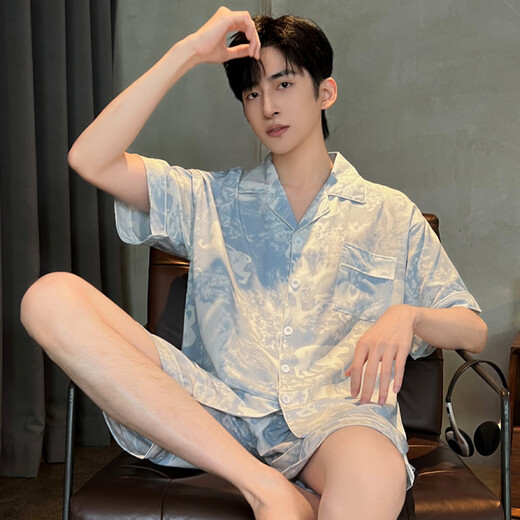 Yalu Bingsi Pajamas Men's 2025 New Summer Short Sleeve Shorts Thin Teenagers Summer Men's Home Suit (sje)804# [Double Short] XL Size Recommended Weight 12014c