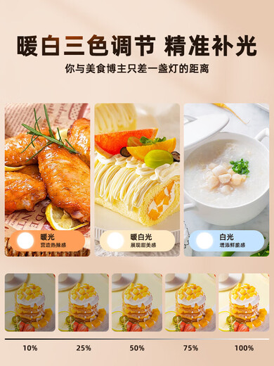 Jifan Professional Food Live Shooting Fill Light Live Room Food Jewelry Still Life Photography LED Spotlight Kitchen Desktop Dishes Video Photography Lighting Indoor Anchor Belt Single Light Desktop Cantilever Style Three-Color Food Spotlight + 50cm Cantilever Light Stand