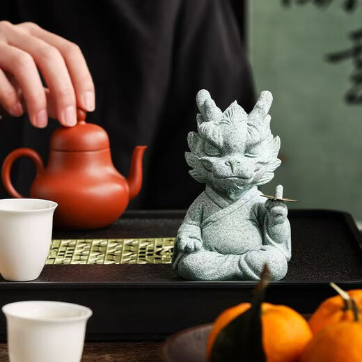 Lucky Dragon Tea Pet Decoration Color Changing High-End Green Sandstone Tea Table Tea Table Tea Set Feng Shui Decoration Crafts Master Shenlong One Finger Makes Money