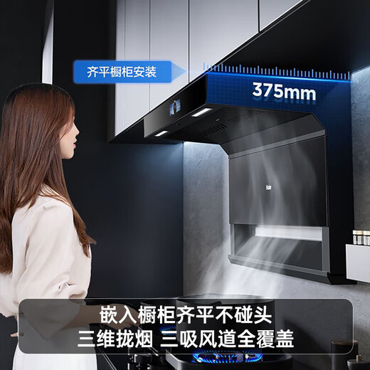 Campón de gama Haier, lado superior del hogar Tres succión 31 Volumen de aire 1200PA, gran succión delgada de 7 en forma de autolimpieza de fusión en caliente, estufa de humo de control inteligente de olas Conjunto de estufa de humo EC759UD [conjunto de dos piezas] Juneng Natural Gas Stove Q2Be6T+EC759