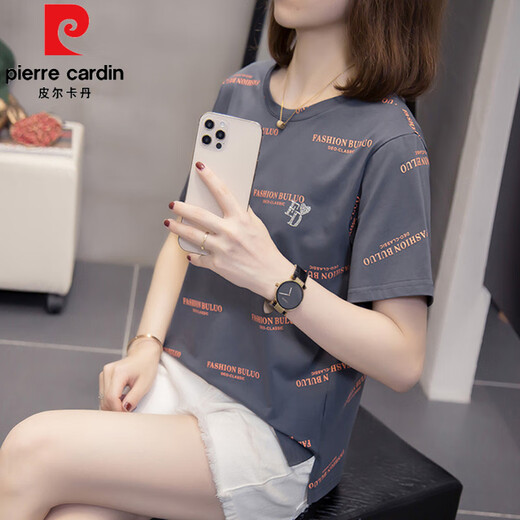 皮尔卡丹（pierre cardin）遮肚子百搭纯棉短袖t恤女2025夏装新款200斤宽松显瘦休闲上衣 6625紫色 L 90-120斤