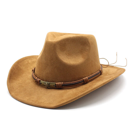 
XINBUCKS Western Cowboy Hat Minority Top Hat Casual Jazz Hat Outdoor Travel Stage Props Felt Hat Brown Suitable 55-58cm