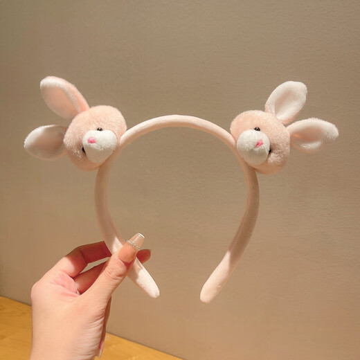XPEL autumn and winter plush headband new children's cute rabbit girl headband little girl's headband baby hairpin headdress pink double-headed rabbit headband 1 pack