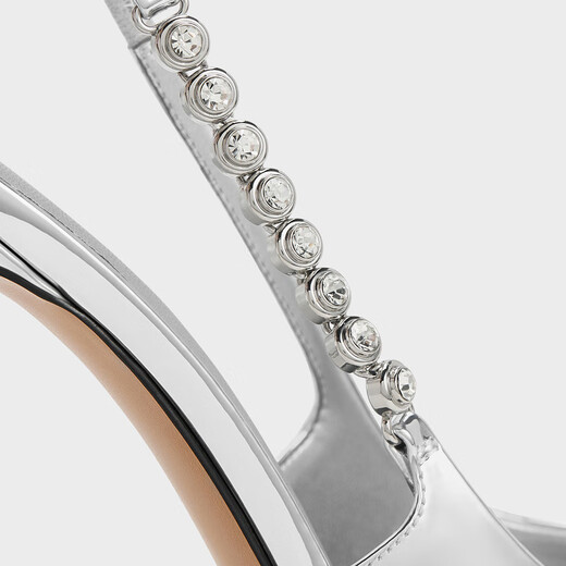 
CHARLES/KEITH texture chain pointed toe high heel sandals for women's shoes birthday gift for girls CK1-60280377 Silver silver 37 (235)