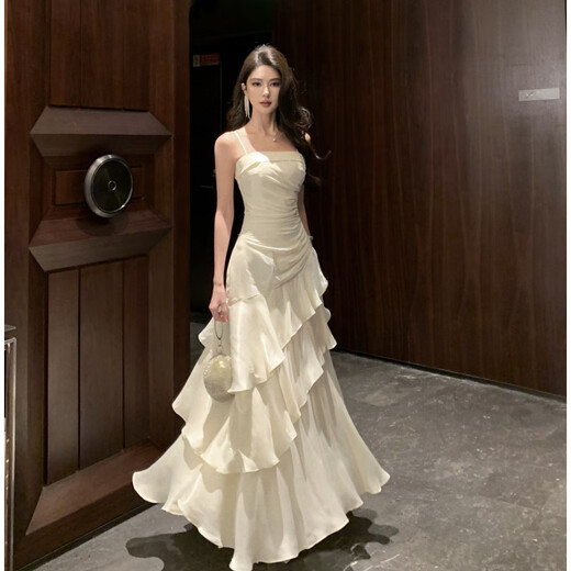 European M niche light luxury high-end suspender waist birthday dress for women coming of age fishtail banquet dress 6074 Champagne S