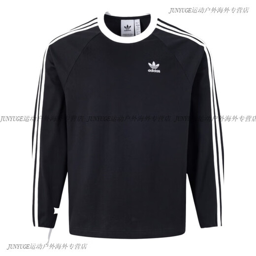Adidas long-sleeved sweatshirt for men and women 3rd-leaf clover classic striped casual round neck T-shirt KE5825 IA4879 Black IA4877 S