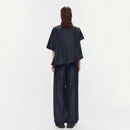 AUM (AUM) Easy Suit AUM AUM 2025 Summer New Shimmer Texture Asymmetric Sleeve Top Trousers Women Blue Top S