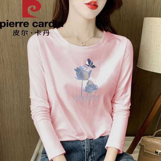 Pier Cardin kämmte reine Baumwoll-Langarm-T-Shirt für Frauen mit lockerem Temperament altersreduzierender Innenschicht-Basishemd Frühling und Herbst 2025 Neues Top H6172 Black Pure Cotton Longärmed M (Empfohlen 80-105jin [Jin gleich 0,5 kg]))