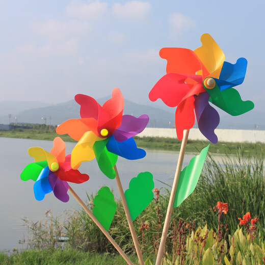 Decoración de viento de madera tradicional Decoración al aire libre Decoración de dos pisos Toyes para niños Actividad del campus Big Windmill Colorful Windmill de 32 cm con 50 cm de poste de madera