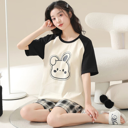 Cat Man (Miiow) Pajamas para mujeres en verano algodón puro manga corta dibujos animados dulces de dibujos animados para mujeres para ropa al aire libre set de ropa para el hogar de gran tamaño KNC3519 L