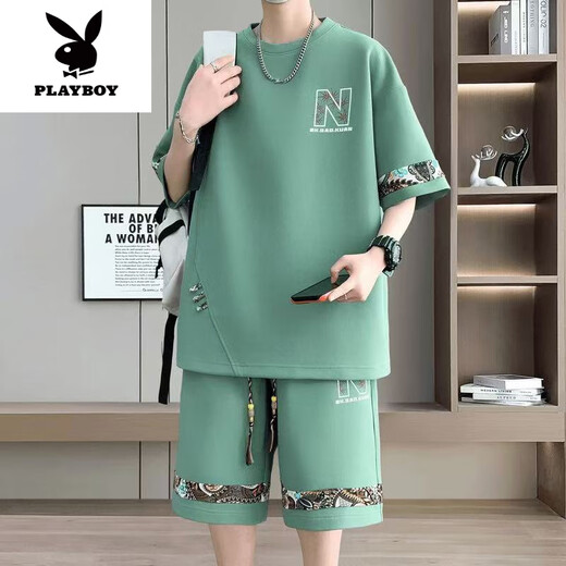 
Playboy (PLAYBOY) 2025 summer new short-sleeved youth trendy large-size casual sports suit for men fashion versatile two-piece set [Summer suit] 6195 black 4XL 190-210Jin [Jin equals 0.5 kg]