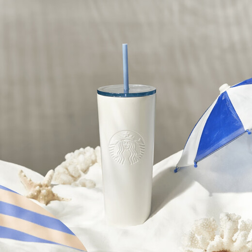 Starbucks 2024 Новый продукт Летний приморский сериал Blue Bear Ceramic Mark Изоляция стеклянная соломенная чашка Голубой праздничный термос Кубок 695 мл
