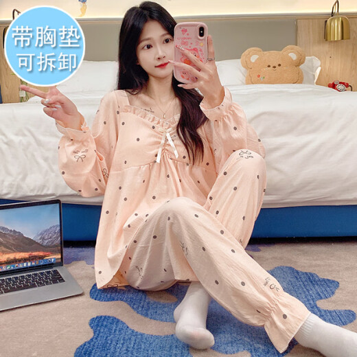 
Hanrui Yunduo cotton with breast pad pajamas for women plus size 220 Jin [Jin equals 0.5 kg] can wearable M5XL C897# 190 3XL