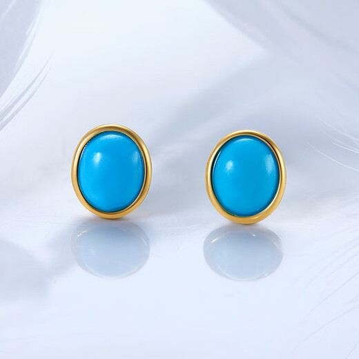 Diamond Yellow 18K Gold Turquoise Earrings for Women Colored Gemstone Earrings Colorful Treasures for Wife and Girlfriend Birthday Gift Yellow 18K Gold Turquoise 5mm*7mm/Pair