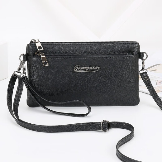 Kangaroo Fashion Crossbody Bag Genuine Leather Shoulder Bag 2025 Korean Style Women's Bag Versatile Clutch Bag Casual Ladies Mom Mobile Phone Bag Letter Mark Black