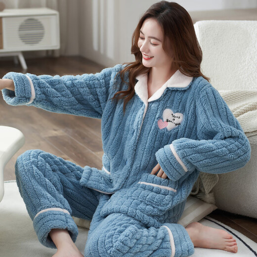 单南卫法兰绒睡衣女秋冬季加厚珊瑚绒家居服中青年妈妈装可外穿两件套 T687橘粉袋鼠熊 超厚 2XL ：建议(135-150斤)