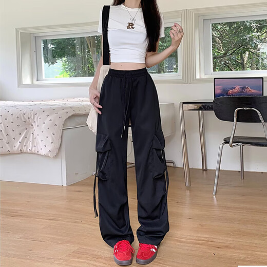 粉色工装裤女春夏2025新款高腰垂感阔腿窄版休闲美式速干运动裤子 蓝色 【MY-687】 3XL