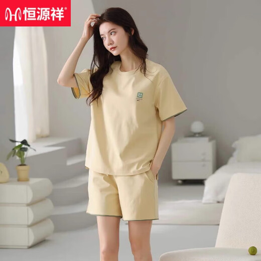 恒源祥睡衣女夏季纯棉短袖短裤简约休闲全棉薄款可外穿家居服套装 Z9883 M 建议80-100斤