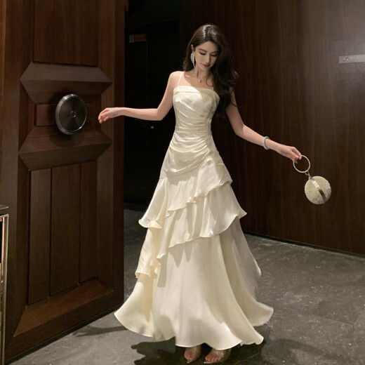 European M niche light luxury high-end suspender waist birthday dress for women coming of age fishtail banquet dress 6074 Champagne S