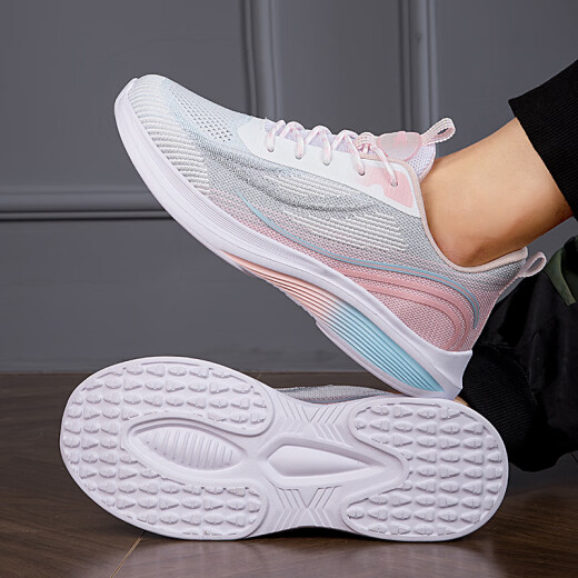 Yionta Snow Anta Herrenschuhe für Herbstpaare atmungsaktive Mesh -Schuhe Ultraleiche bequeme und vielseitige Freizeitsportschuhe weicher Sohle Leichtfeuer Anta F6636 White Lan [Frauenstil] 41