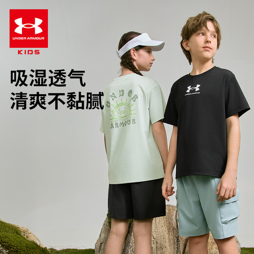 Under Armour (Under Armour) Casual al aire libre Cuello redondo en cuello redondo Corto T de ropa para niños Top 252320305 Negro 170