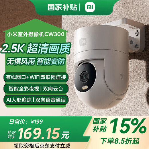 小米CW300家用监控云台 户外两用 360度无死角摄像头 全彩夜视 IP66防尘防水 400万像素 2.5K画质 CW300（5%用户选购）