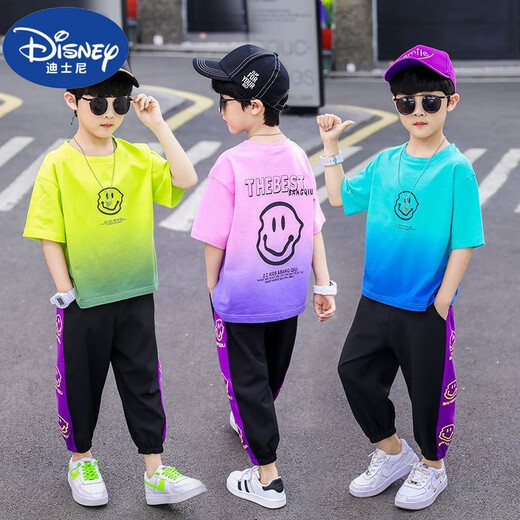 迪士尼（DISNEY）儿童装男童夏装套装2025新款男孩夏季短袖中大童薄款运动酷帅气潮 1048【蓝色】一套 120