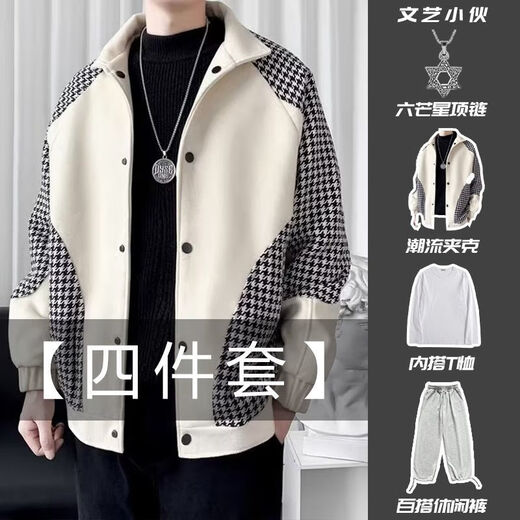S.SOFEA men's jacket spring and autumn couple casual handsome vintage2025 W9906 beige white L [100-115Jin[Jin equals 0.5 kg]]