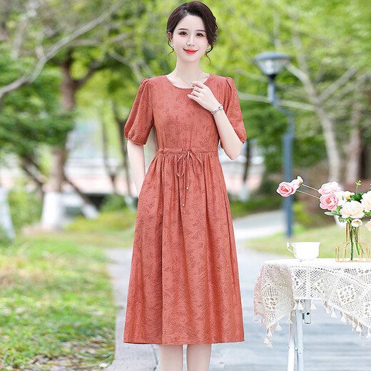Woodpecker Temperament Ice Silk Tire Robe 2025 Été Nouveau style Mère d'âge moyen M Mère Mère à la mode courte à manches courte de la jupe féminine sur le genou 679 Purple XL Recommandé 90-115Jin [Jin est égal à 0,5 kg]