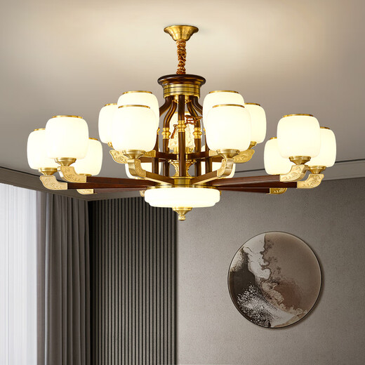
HP's latest new Chinese chandeliers living room lights walnut color Chinese style bedroom dining room lights modern atmosphere HX9928 head three-color light