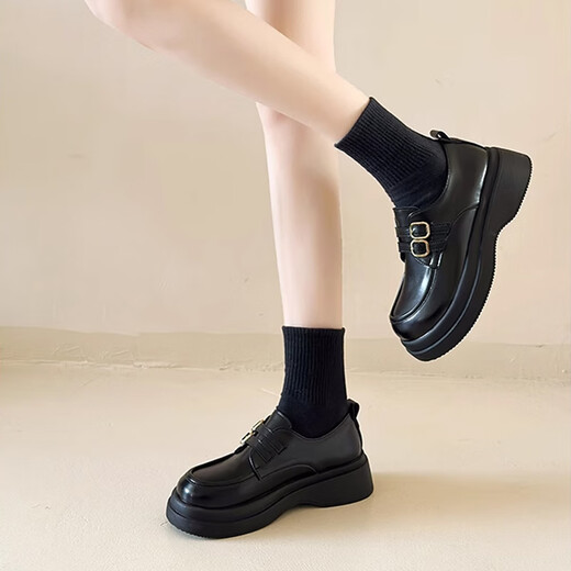 靖话英伦风小皮鞋女2025春夏季新款单鞋日系jk制服百搭玛丽珍乐福鞋子 黑色 38 (240mm)