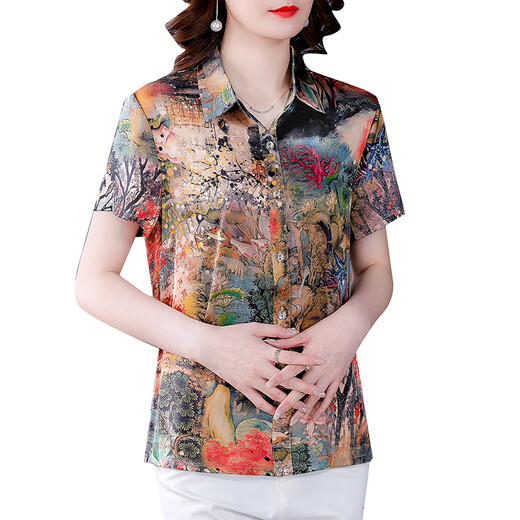 Kuss Yixiu Guangdong Puning High-End-Hemd für Frauen mit kurzärärmernem Frauen-Seidenhemd für Frauen im Sommer, mittleren und älteren Müttern für halbärmelige 9913 Farbe L [Vorgeschlagen 90-105 Jin [Jin gleich 0,5 kg]]