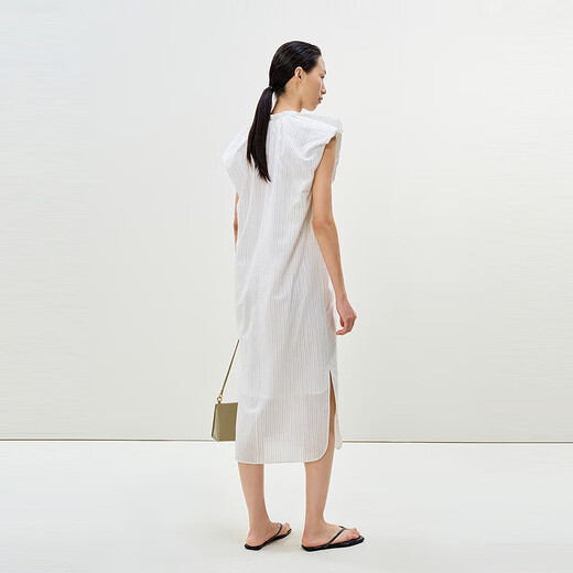 
LESS [same style in the mall] 2025 summer new casual stand collar sleeveless long dress 2P5G13240 008 black stripes M