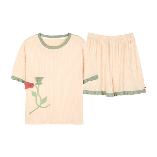 
Zimu Yaju pajamas for women in summer pure cotton Korean cute large-size short-sleeved two-piece suit for outdoor summer spring and autumn home clothes off-white GXT6636 picture color 3XL Recommended 145-155Jin [Jin equals 0.5 kg]