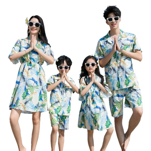 Buenpu camping parent-child outfit father-son shirt island suit seaside vacation style mother-son mother-daughter beach skirt Sanya travel 24004# shirt + pants 50 dad 2XL