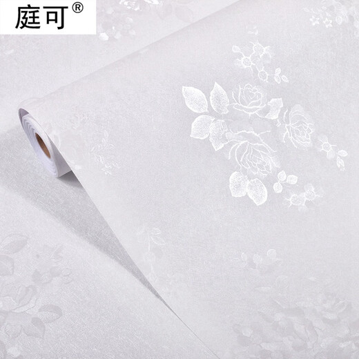 XMSJ Silk PVC Wallpaper Self-adhesive Solid Color Wall Cloth European Pearlescent Bedroom Living Room Renovation Sticker 9903-2 White Rose 45CM*10M