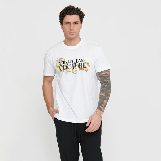 Versace (VERSACE) VJ men's luxury trend baroque printed slim short-sleeved T-shirt 78GAHC05CJ01C official authentic Khaki 727 M