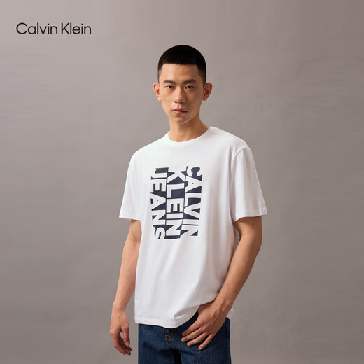 Calvin KleinJeans25 Spring and Summer Men's Casual Commuter ck Letter Print Pure Cotton Knitted Short Sleeve T-Shirt 4RB832G YAA-Moonlight White M
