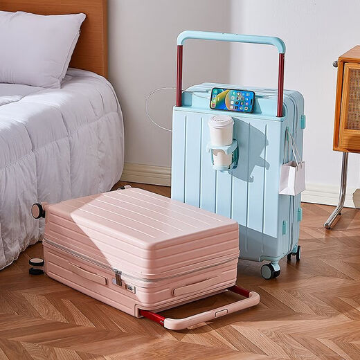 Kangaroo (KANGAROO) wide trolley suitcase front opening trolley case men's large capacity multifunctional password box student women's travel suitcase piano white fashionable wide trolley 20 inches small boarding