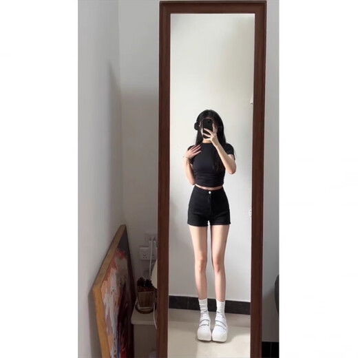 Qianyouyue Summer New High Waist Tight Denim Shorts Ultra Short Hot Girl Hot Pants Black S