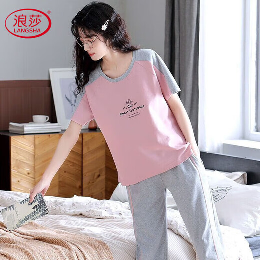Langsha-Pyjama für Frauen im Sommer 2025 Neuer kurzärmeliger Anzug loser Frühling und Sommer können außerhalb von Heimkleidung getragen werden. Kurzärärmelte geschnittene Hosen 677 2xl empfohlen 125-135jin [Jin ist 0,5 kg]