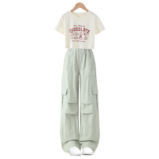 
OVE Girls Summer Set 2025 New Children's Short Sleeve Worksports Summer Clothes Cool and Smoothing Big Children's Girls Clothes 15265 Green 150 cm