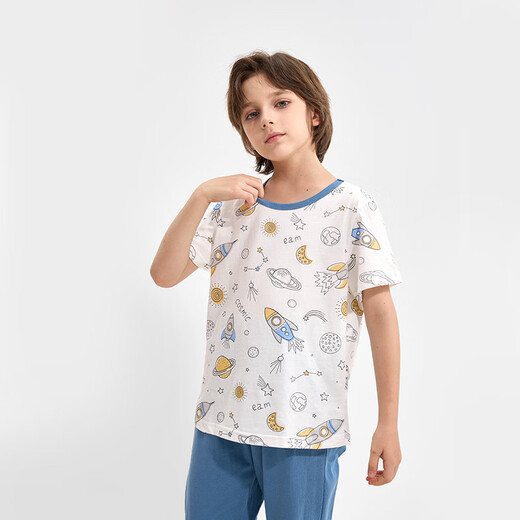 Fenten Children's Pajamas Boys 2025 Summer New Product Pure Cotton Short Sleeve Trousers Medium Large Children's Air Conditioning Clothing Set