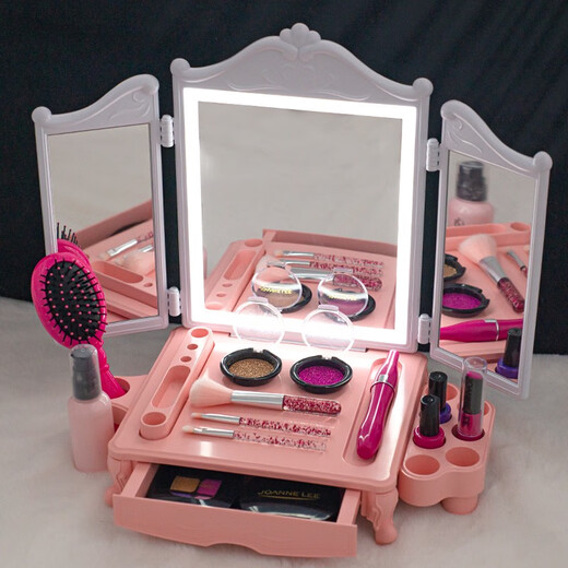 Kinder simulierte Kosmetik -Schminktisch Set Manicure Lippenstift Mascara Beauty Box Girl Toy Geschenkbox Ein Puder -PU -Paket Simuliertes Spielzeug 21 Stück