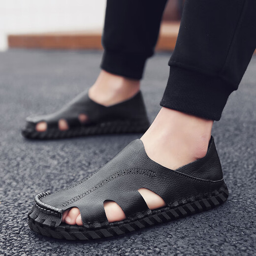 
Woodpecker men's sandals summer extra-large size black new style breathable lazy driving casual shoes soft sole driving men's shoes 9925 black 40