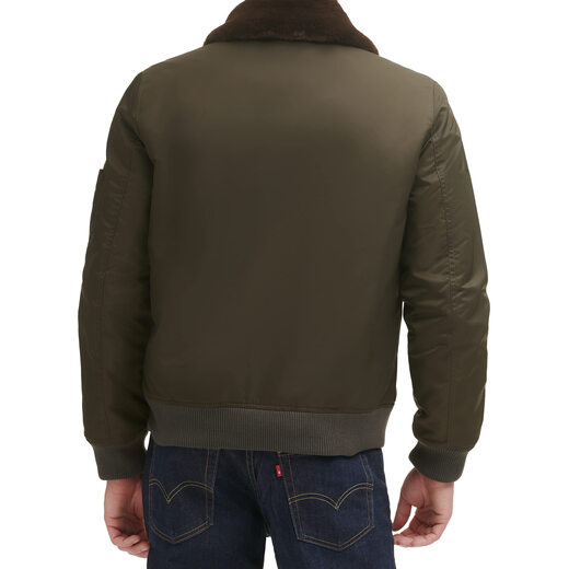 Levi's Men's Bomber Jacket Nylon Two-Pocket Flight Jacket Army Green/Faux Fur Collar X Large