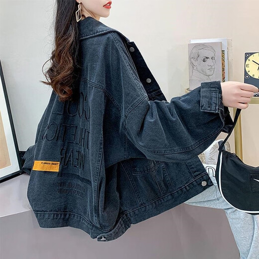FHHUABD休闲短款牛仔外套女秋春秋装2024年新款刺绣破洞宽松大码牛仔衣服 9929#烟灰色 2XL 【建议146--155斤】