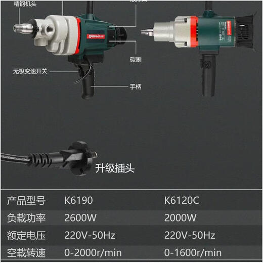 XMSJ开邦120C/6190水钻机工程腻子粉搅拌机搅拌神器 6168A水钻机带调速带宝塔搅杆