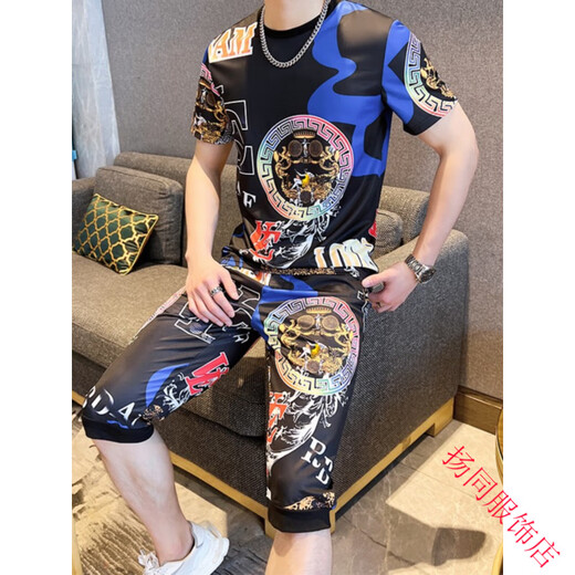 Kangourou cool européen à manches courtes de la mode d'été à manches courtes t-shirts à séchage rapide à la soie haut de gamme pour les tenues masculines un ensemble complet de beaux t 829 kaki costume xl adapté à 120-135 Jin [Jin est égal à 0,5 kg]