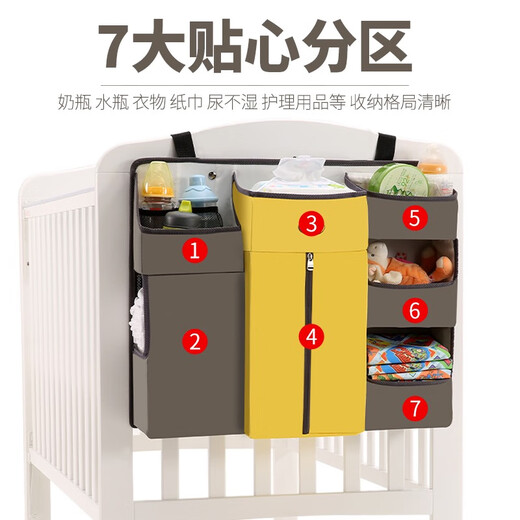 coccolle婴儿床挂收纳袋床头挂袋床边挂篮置物架尿布台围栏收纳盒 03款-黄色+挂钩